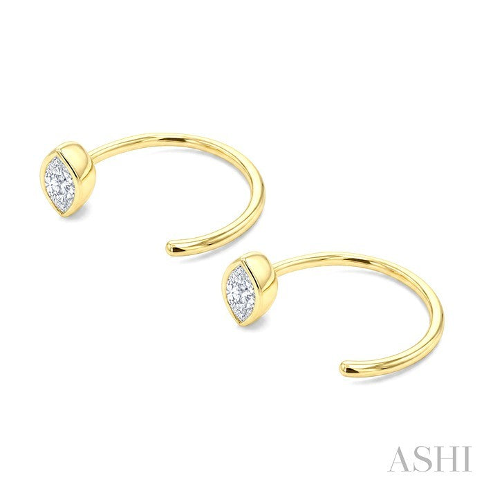 Marquise Shape Bezel Set Petite Diamond Huggie Earrings