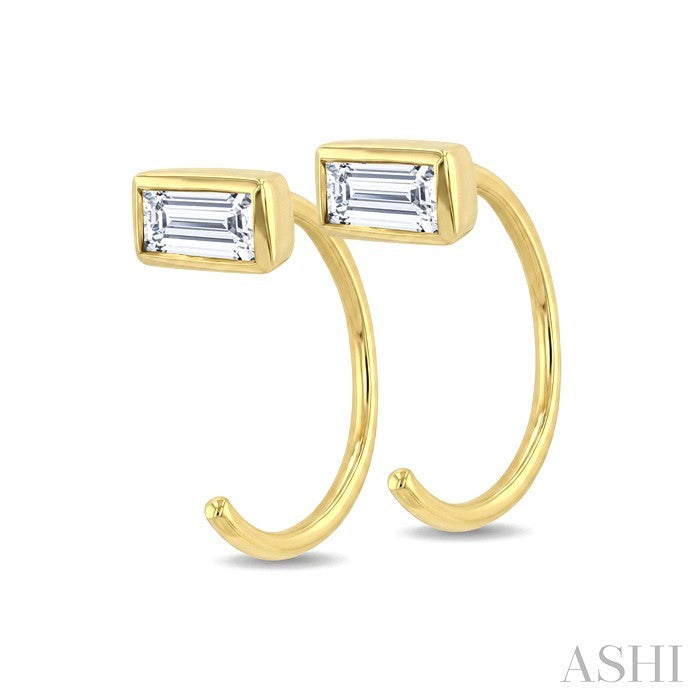 Emerald Shape Bezel Set Petite Diamond Huggie Earrings