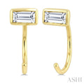 Emerald Shape Bezel Set Petite Diamond Huggie Earrings