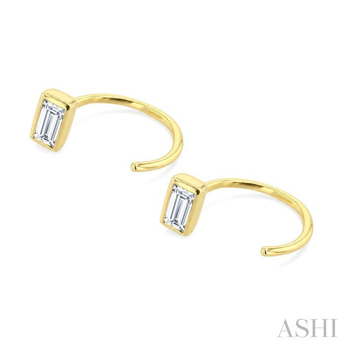 Emerald Shape Bezel Set Petite Diamond Huggie Earrings