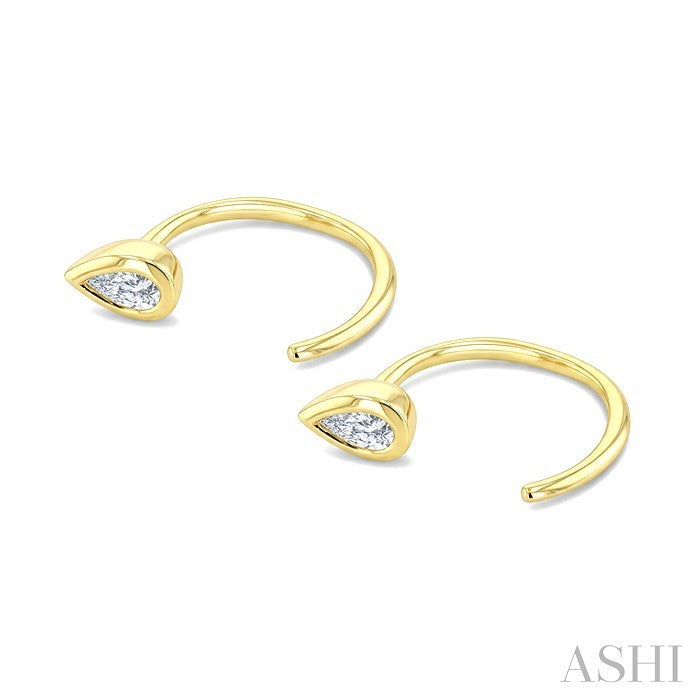 Pear Shape Bezel Set Petite Diamond Huggie Earrings