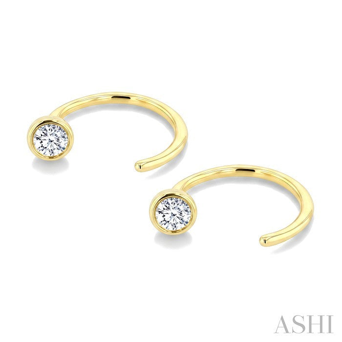 Round Bezel Set Petite Diamond Huggie Earrings