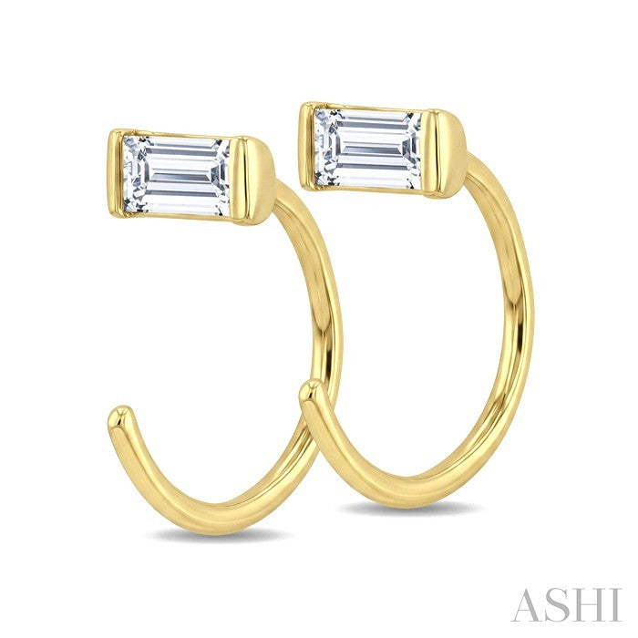 Emerald Shape Petite Diamond Huggie Earrings