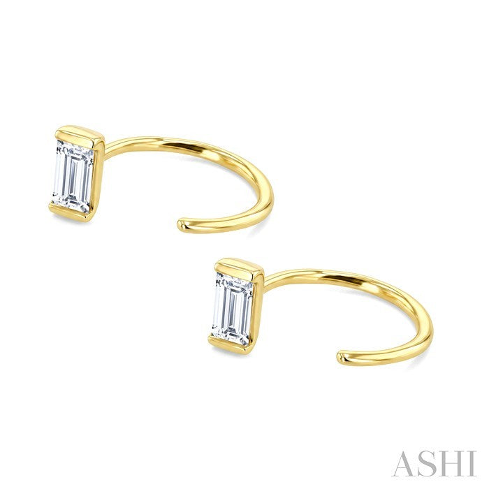 Emerald Shape Petite Diamond Huggie Earrings