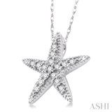 1/6 Ctw Round Cut Diamond Sea Star Pendant in 14K White Gold with Chain