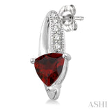 6x6 MM Trillion Cut Garnet and 1/20 ctw Single Cut Diamond Earrings in 10K White Gold