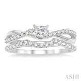 5/8 ctw Diamond Wedding Set with 1/2 ctw Princess Cut Engagement Ring and 1/5 ctw Wedding Band in 14K White Gold