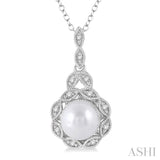 6.5x6.5 MM Cultured Pearl and 1/20 ctw Single Cut Diamond Pendant in Sterling Silver with Chain