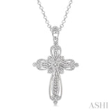 1/20 ctw Single Cut Diamond Cross Pendant in Sterling Silver with Chain