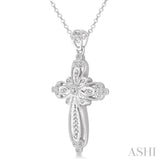 1/20 ctw Single Cut Diamond Cross Pendant in Sterling Silver with Chain