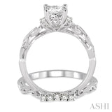 1/2 ctw Diamond Wedding Set with 1/2 ctw Princess Cut Engagement Ring and 1/10 ctw Wedding Band in 14K White Gold