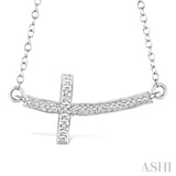 1/50 ctw Round Cut Diamond Cross Pendant in Sterling Silver with Chain