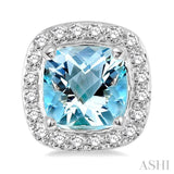 6x6 MM Cushion Shape Aquamarine and 1/4 ctw Round Cut Diamond Earrings in 14K White Gold