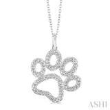 1/20 ctw Round Cut Diamond Paw Pendant in Sterling Silver with Chain