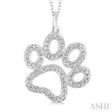 1/20 ctw Round Cut Diamond Paw Pendant in Sterling Silver with Chain