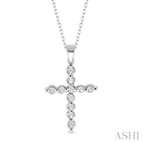 1/10 ctw Round Cut Diamond Cross Pendant in Sterling Silver with Chain