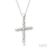 1/10 ctw Round Cut Diamond Cross Pendant in Sterling Silver with Chain