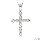 1/10 ctw Round Cut Diamond Cross Pendant in Sterling Silver with Chain