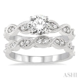 7/8 ctw Diamond Wedding Set with 3/4 ctw Round Cut Engagement Ring and 1/5 ctw Wedding Band in 14K White Gold