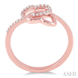 1/10 ctw Round Cut Diamond Twins Heart Shape Ring in 10K Rose Gold