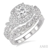 1.00 ctw Diamond Bridal Set with 3/4 ctw Princess Cut Engagement Ring and 1/6 ctw Wedding Band in 14K White Gold