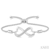 1/20 ctw Conjoined Hearts Round Cut Diamond Sterling Silver Lariat Bracelet