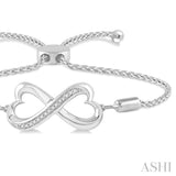1/20 ctw Conjoined Hearts Round Cut Diamond Sterling Silver Lariat Bracelet