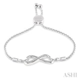 1/20 ctw Conjoined Hearts Round Cut Diamond Sterling Silver Lariat Bracelet
