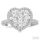 1 1/10 Ctw Round Diamond Lovebright Heart Halo Engagement Ring in 14K White and Rose Gold