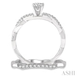 1/2 ctw Diamond Wedding Set With 1/3 ct Round Center Diamond Twisted Engagement Ring and 1/10 ct Wedding Band in 14K White Gold