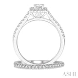 1/2 ctw Diamond Wedding Set With 3/8 ctw Emerald Cut Center Engagement Ring and 1/10 ctw Wedding Band in 14K White Gold