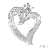 1/50 ctw Hollow Center Heart Charm Round Cut Diamond Earring in Sterling Silver