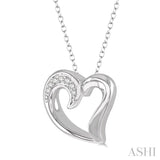 1/50 ctw Hollow Center Heart Charm Round Cut Diamond Pendant With Chain in Sterling Silver