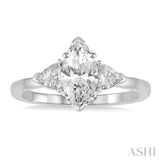 3/4 Ctw Marquise and Triangular Cut Diamond Ladies Engagement Ring with 1/2 Ct Marquise cut Center Stone in 14K White Gold
