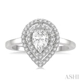 3/4 ctw Round Cut Diamond Twin Border 1/2 ct Pear Cut Center Stone Ladies Engagement Ring in 14K White Gold