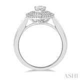 3/4 ctw Round Cut Diamond Twin Border 1/2 ct Pear Cut Center Stone Ladies Engagement Ring in 14K White Gold