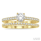 3/4 ctw Diamond Wedding Set With 5/8 ct Round Cut Diamond Engagement Ring and 1/6 ct Wedding Band in 14K Yellow Gold