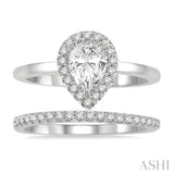 3/4 ctw Round Cut Diamond Wedding Set With 5/8 ct Pear Cut Engagement Ring and 1/6 ct Wedding Band in 14K White Gold