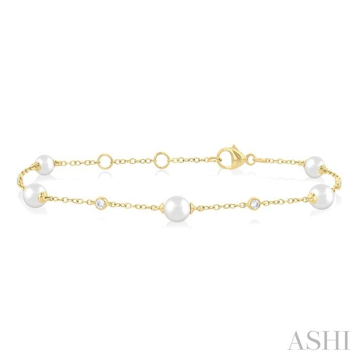 Pearl & Diamond Station Chain Bracelet