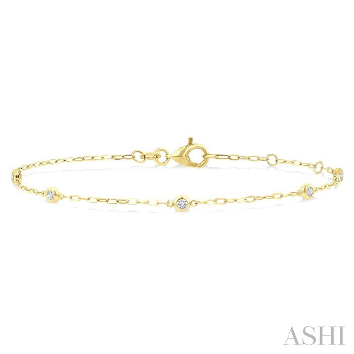 Round Shape Paperclip Diamond Station Chain Bracelet