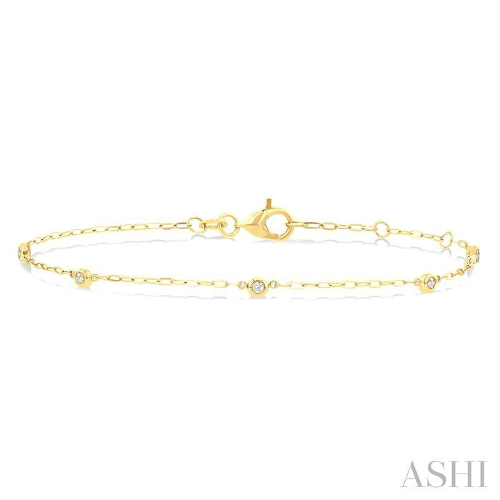 Round Shape Paperclip Diamond Station Chain Bracelet