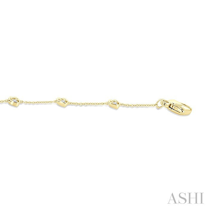 Heart Shape Bezel Set Petite Diamond Station Chain Bracelet