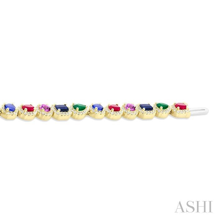 Mixed Shape Gemstone & Halo Diamond Bracelet