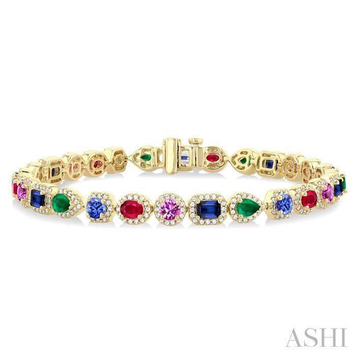 Mixed Shape Gemstone & Halo Diamond Bracelet