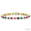 Mixed Shape Gemstone & Halo Diamond Bracelet