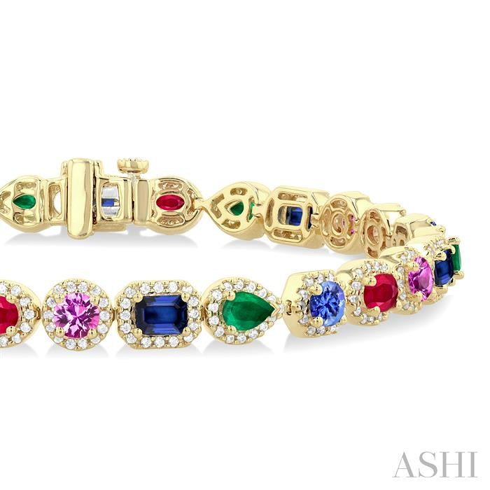 Mixed Shape Gemstone & Halo Diamond Bracelet