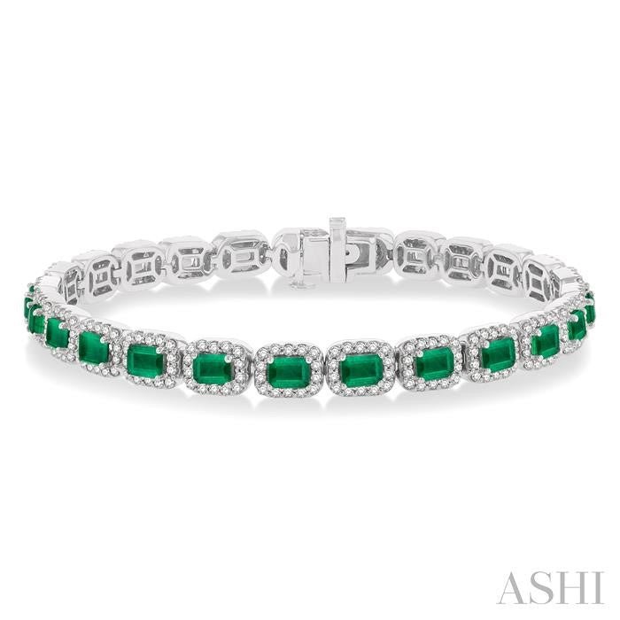Emerald Shape Gemstone & Halo Diamond Bracelet