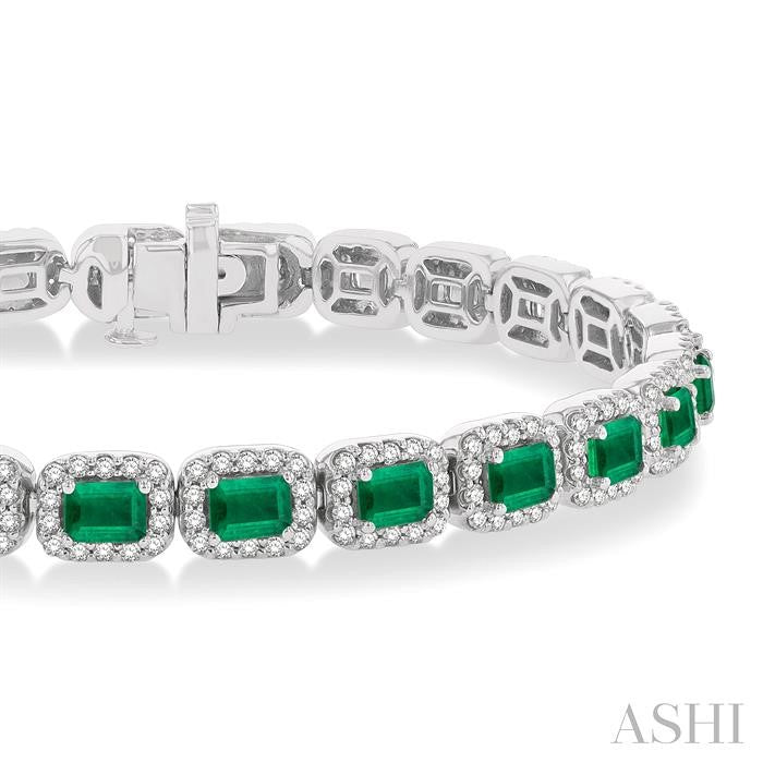 Emerald Shape Gemstone & Halo Diamond Bracelet