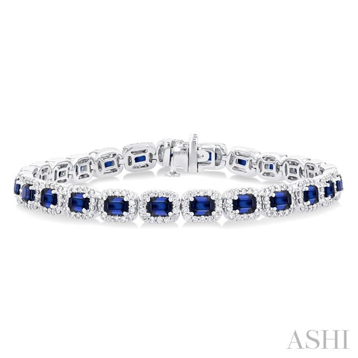 Emerald Shape Gemstone & Halo Diamond Bracelet