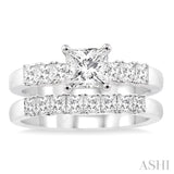 1 3/8 ctw Diamond Wedding Set with 1 ctw Princess Cut Engagement Ring and 3/8 ctw Wedding Band in 14K White Gold